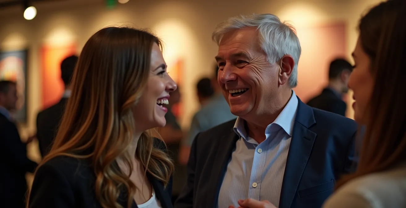 Two professionals engaged in genuine conversation at a community meetup