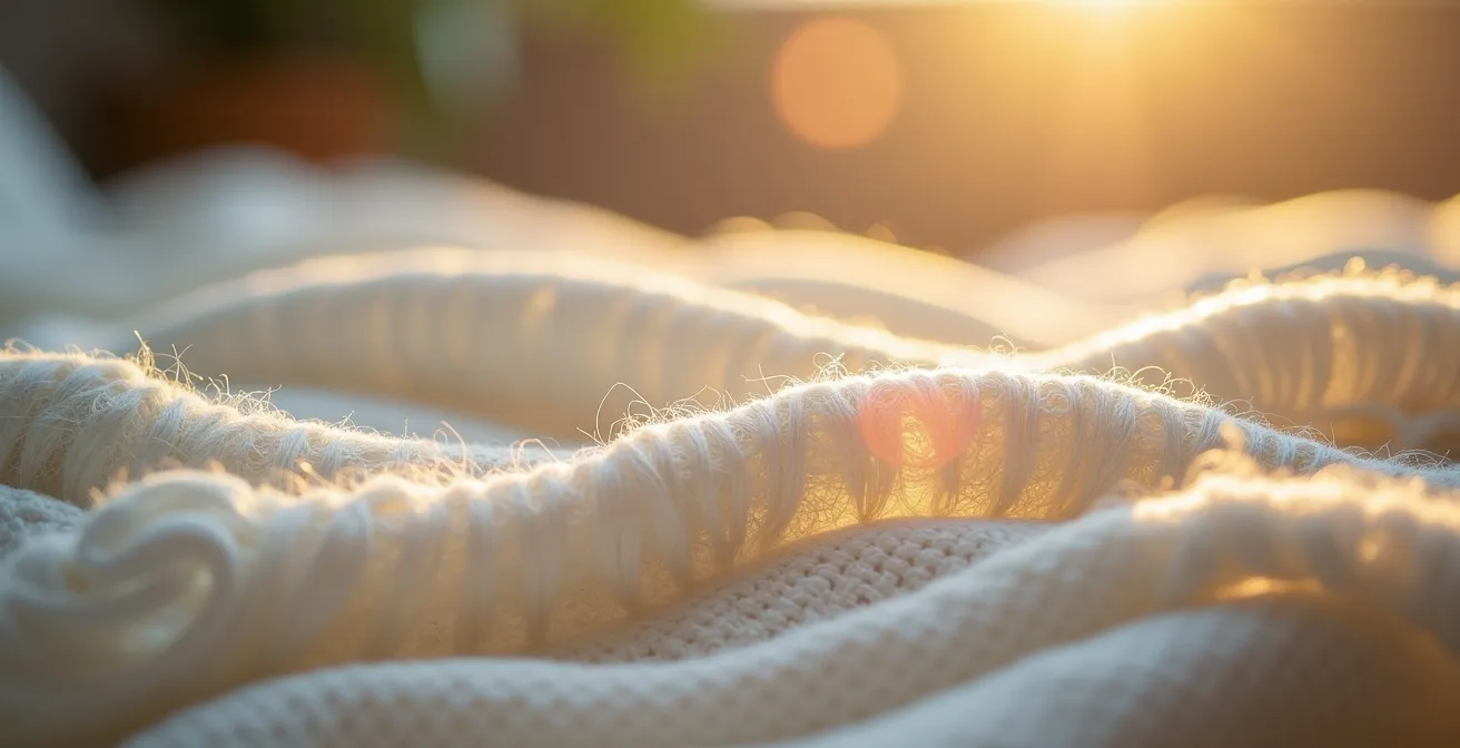 Macro view of sleep-inducing textures and materials in a minimalist bedroom setting