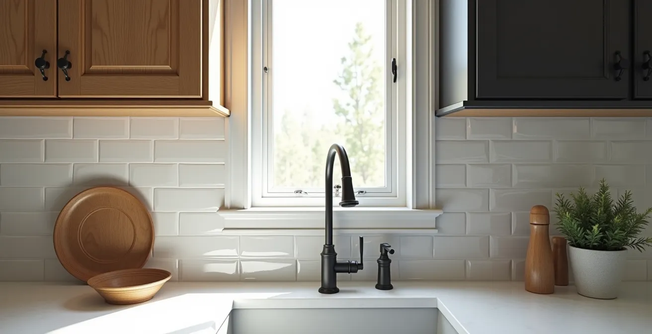 Split view showing timeless traditional kitchen elements versus contemporary design features