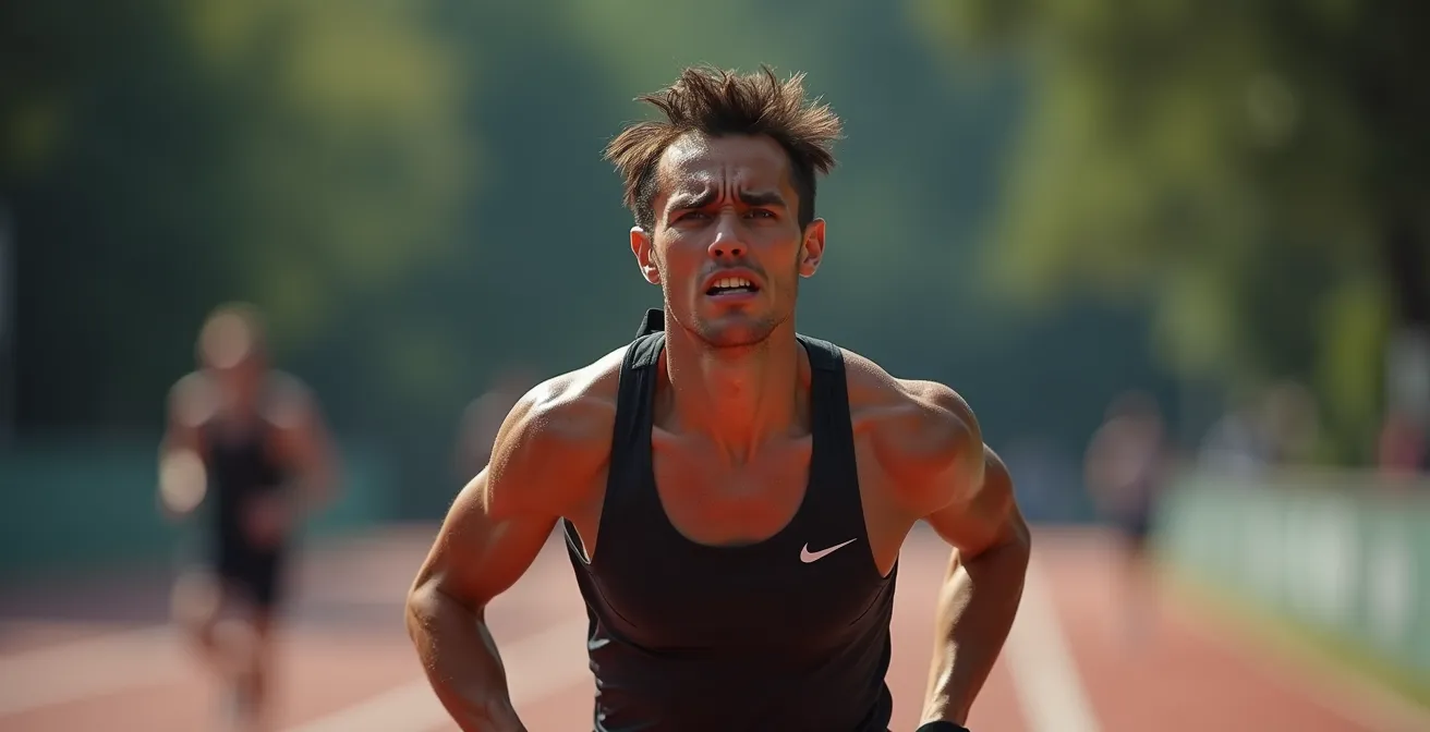Runner showing signs of fatigue during intense training