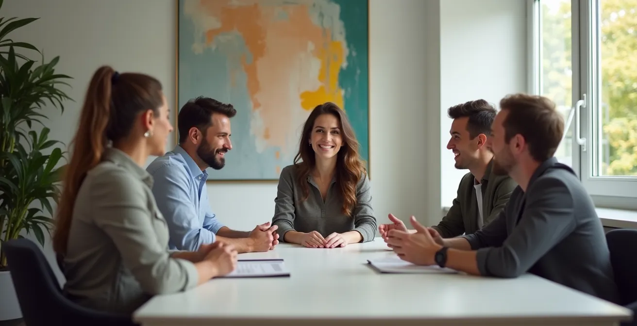 Diverse team members collaborating on puzzle pieces representing different skills coming together