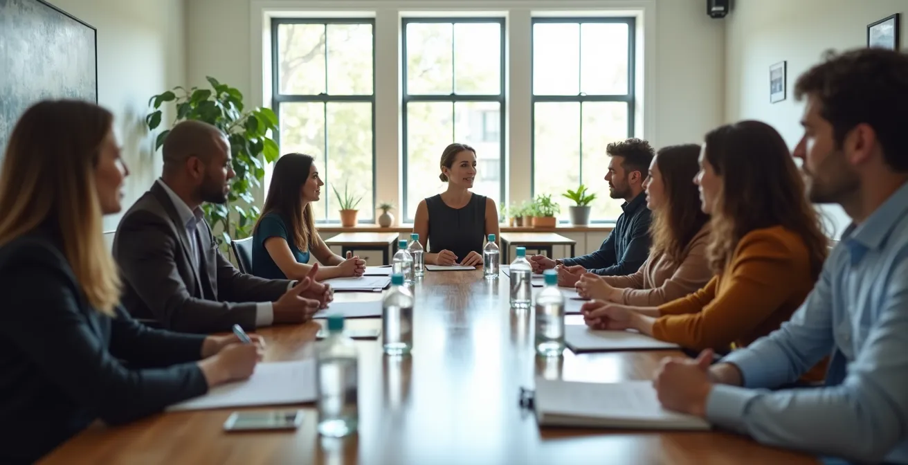 Diverse team members in workshop setting showing trust and collaboration after toxic employee removal