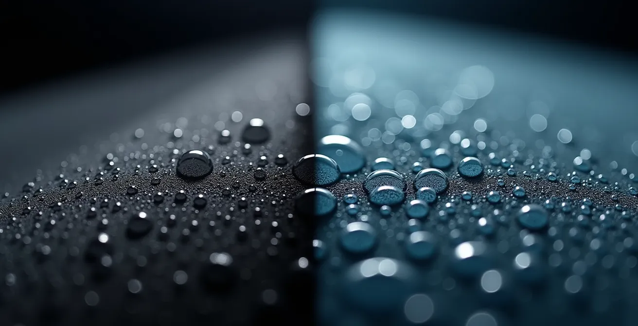 Cross-section comparison of 5mm and 7mm canyoning wetsuits showing neoprene thickness and reinforced panels